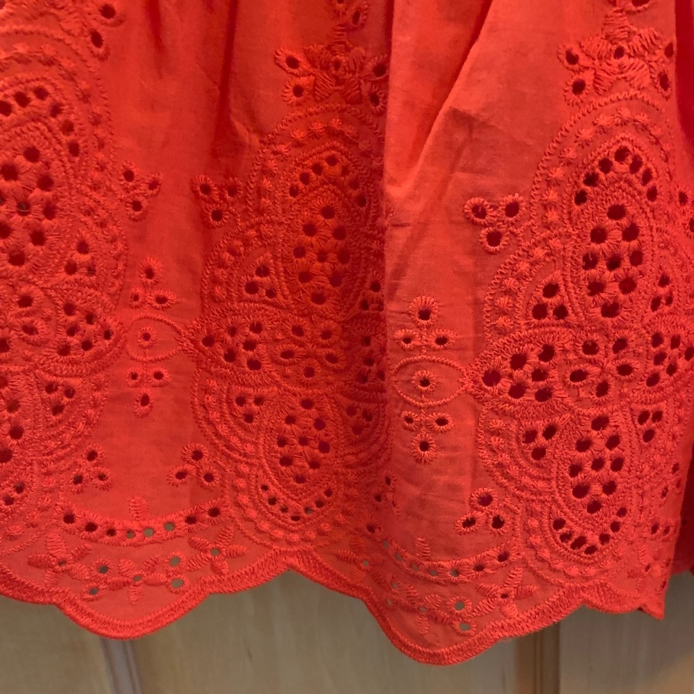 (K228) NWOT Knox Rose 3/4 Sleeve Red-Orange Sz XS Eyelet Dress Scalloped Hemline - Picture 7 of 12
